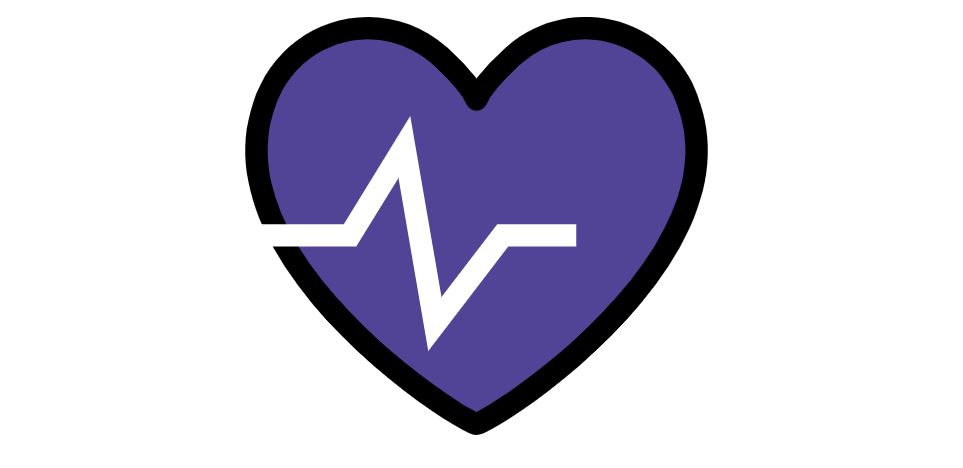 Image of a purple heart with a jagged line in it showing a heart beat.