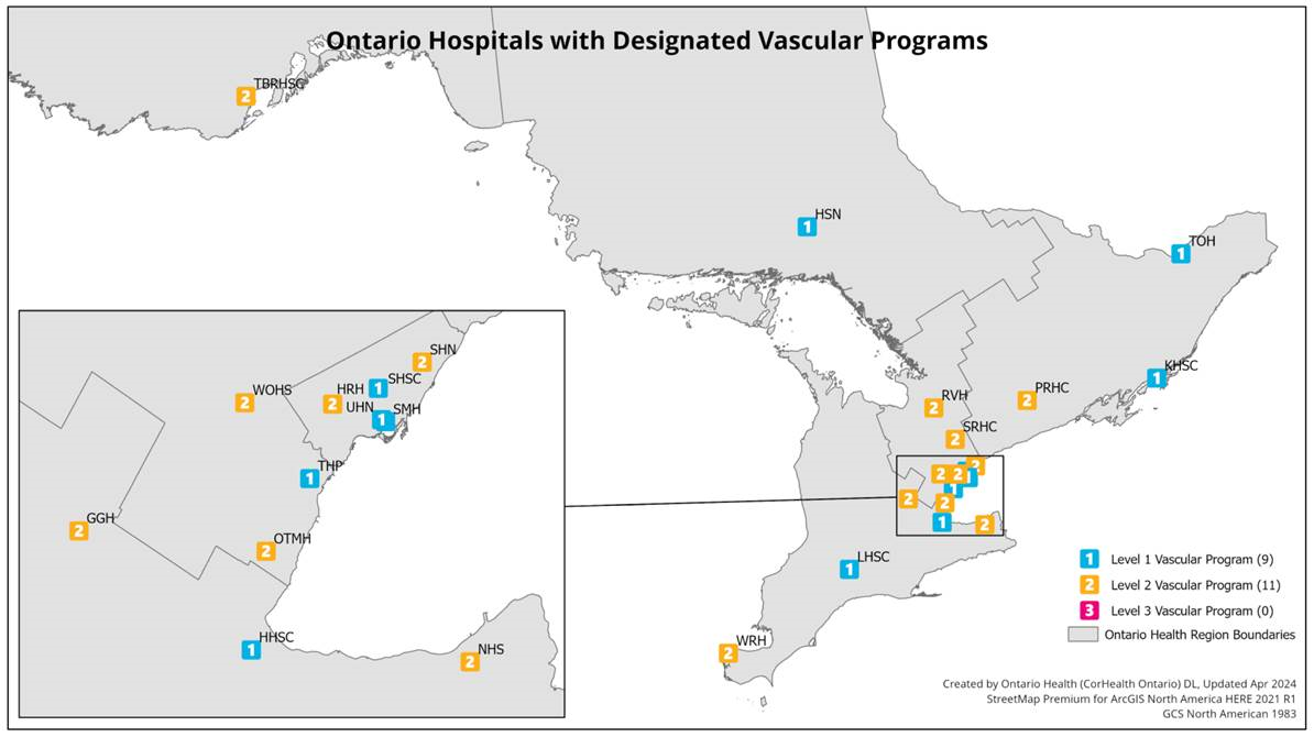 Ontario Hospitals with Designated Vascular Programs